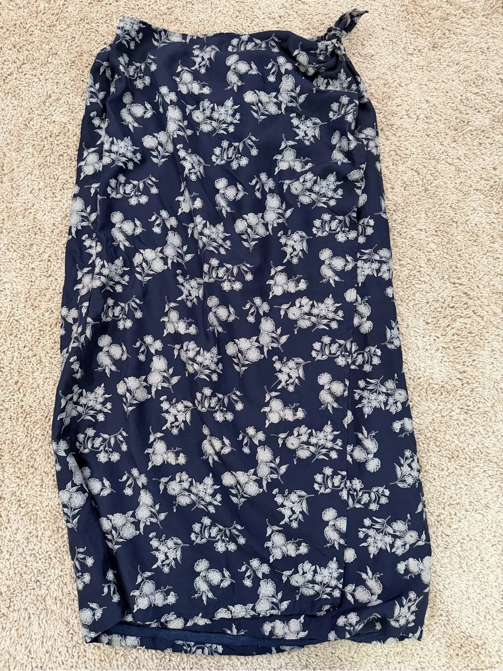 Chaus Navy Silk Skirt with White Floral Print